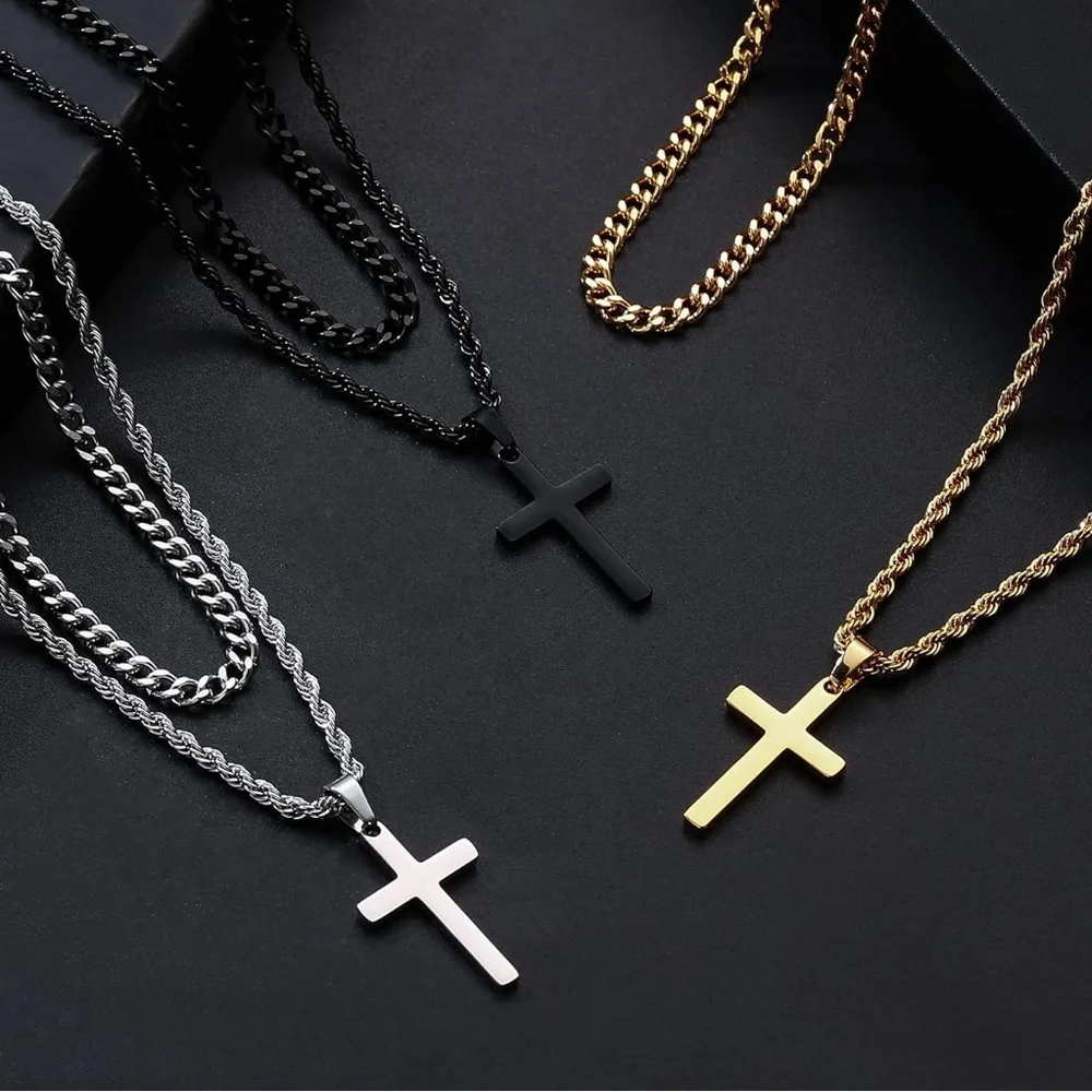 Stylish Cross Pendant Necklaces - Gold, Silver, Black